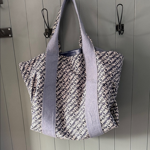 See By Chloe Navy and Cream Logo Tote - Picture 4 of 6